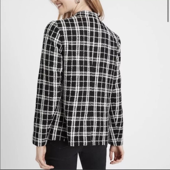 NWT! Banana Republic Boucle Tweed Gingham Black White Jacket Peacoat XS Preppy - Picture 3 of 12